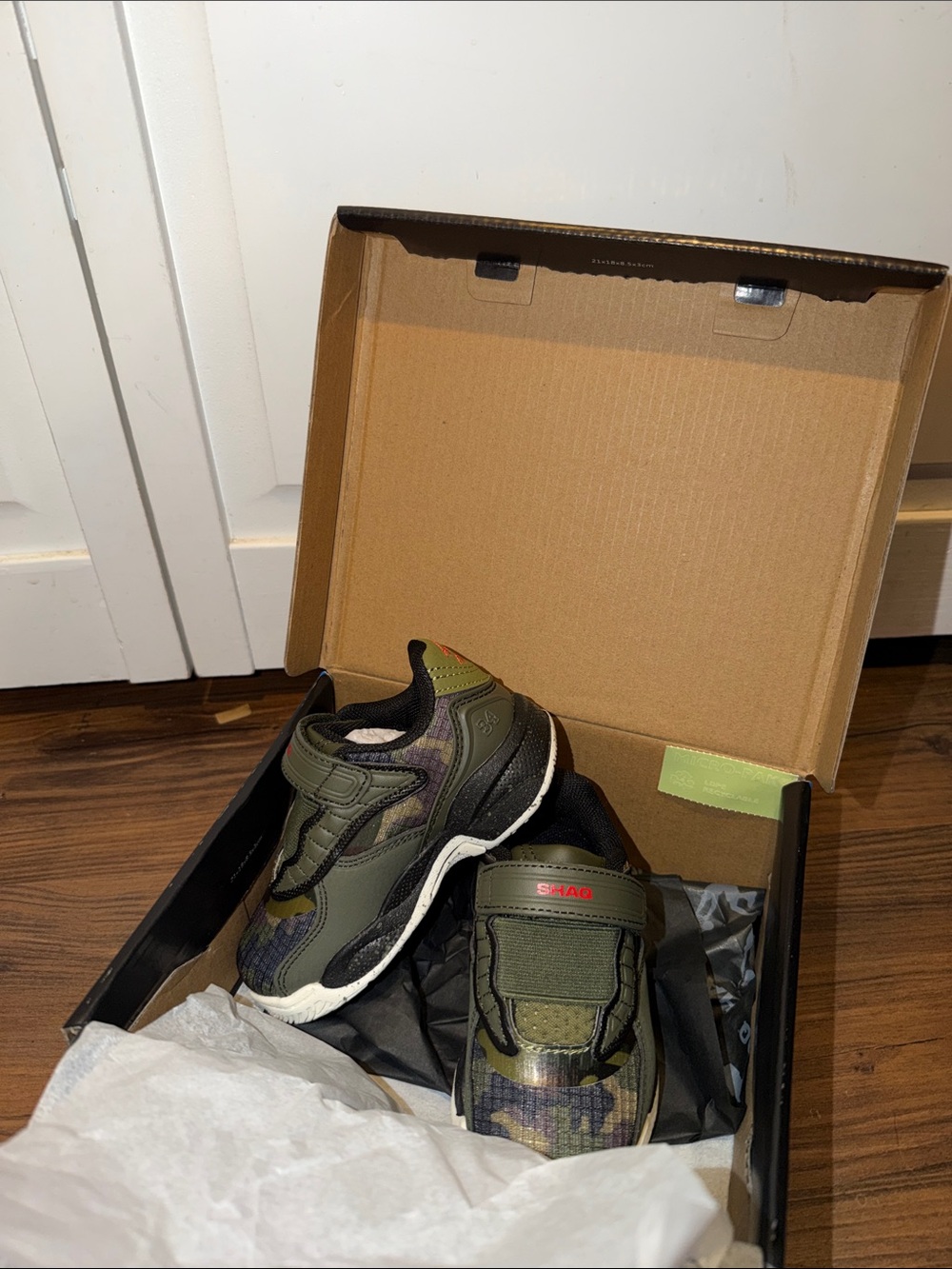 Kids Shaq Speed Demon Low Olive Green Camouflage Hook-and-Loop Sneakers